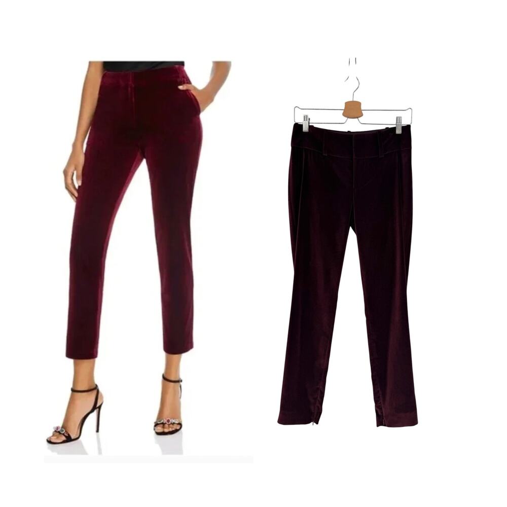 Alice + Olivia‎ Olivia Burgundy Merlot Velvet Bootcut Trousers Pants Size 0